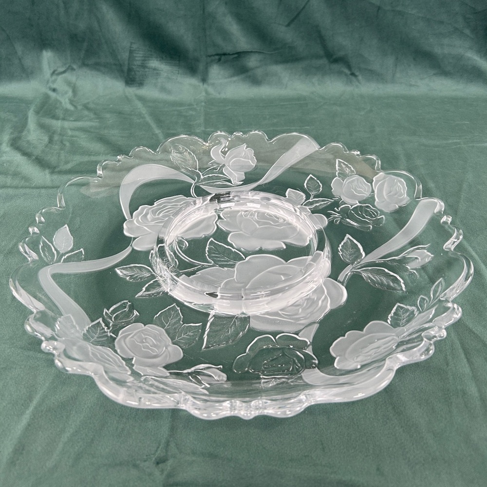 Vintage Large Rose Patterned Serving Plate with Dip Section